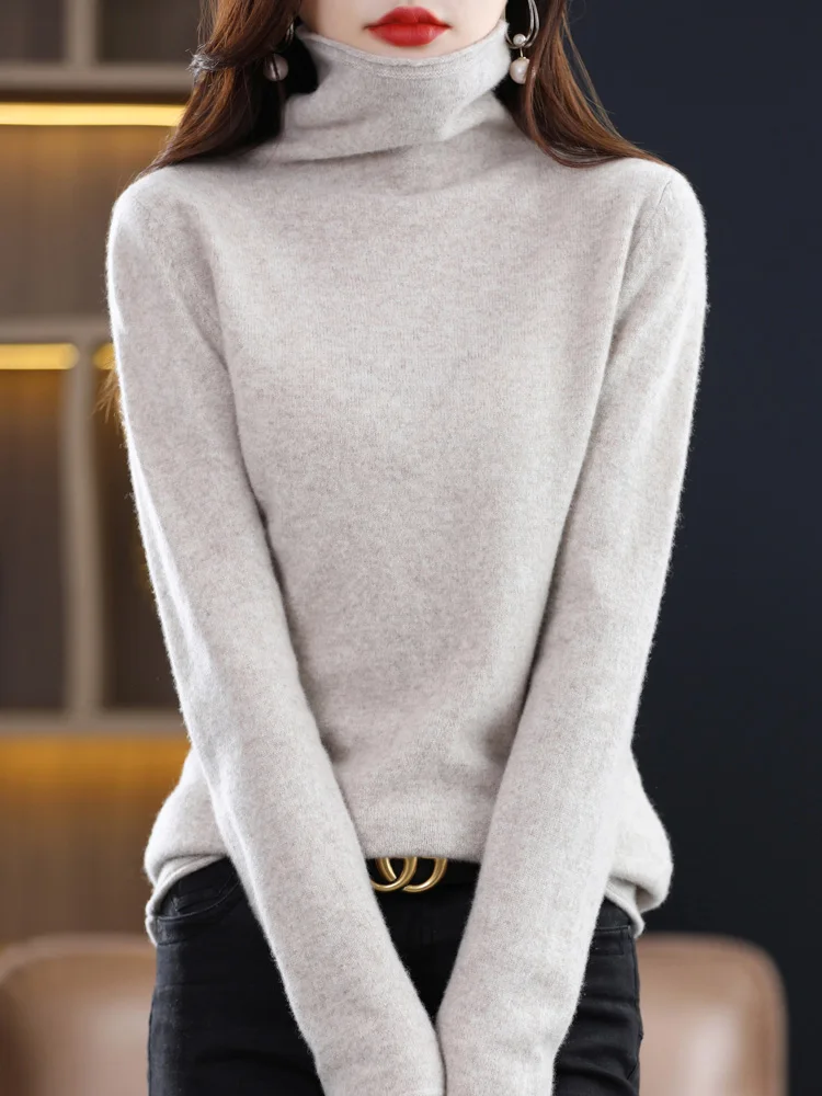 Women's Pure Wool Sweater Solid Female Pullover Turtleneck Lady Basic Soft Jumper Spring Autumn Winter Hot Sale Tops 18 Colors