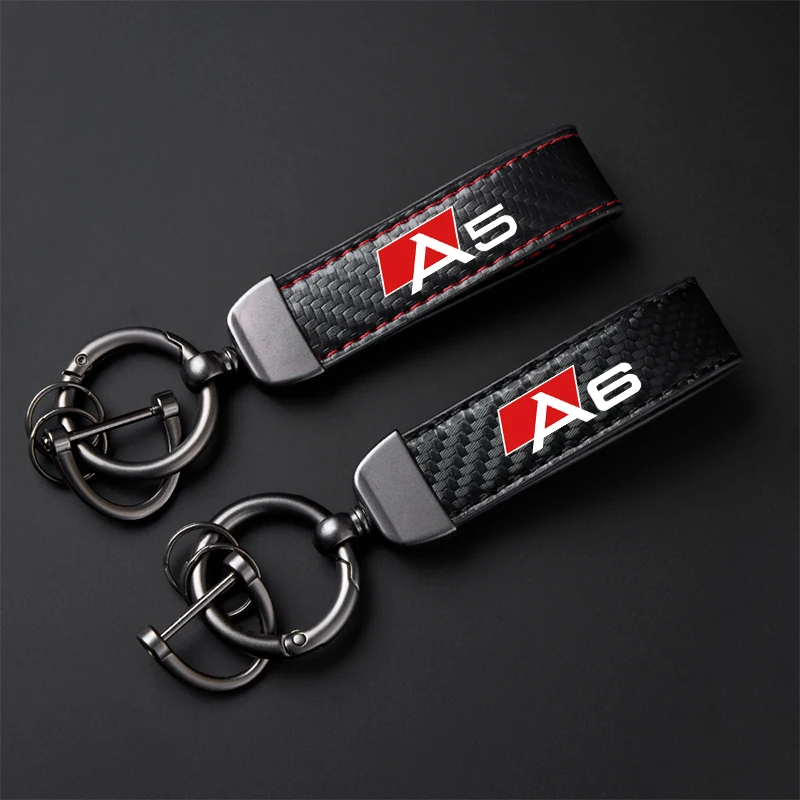 Car Keychain Horseshoe Buckle Jewelry for audi A3 A4 A5 A6 A7 A8 Q3 Q5 Q7 Q8 SLINE S LINE carbon fiber Leather Accessories