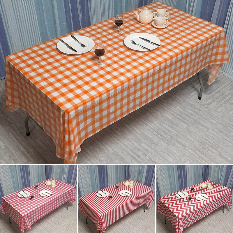 1PC Disposable Plastic Tablecloth Stripe Wave Pattern Table Cover Waterproof Oil-Proof Table Cloth Christmas Party Picnic Mats