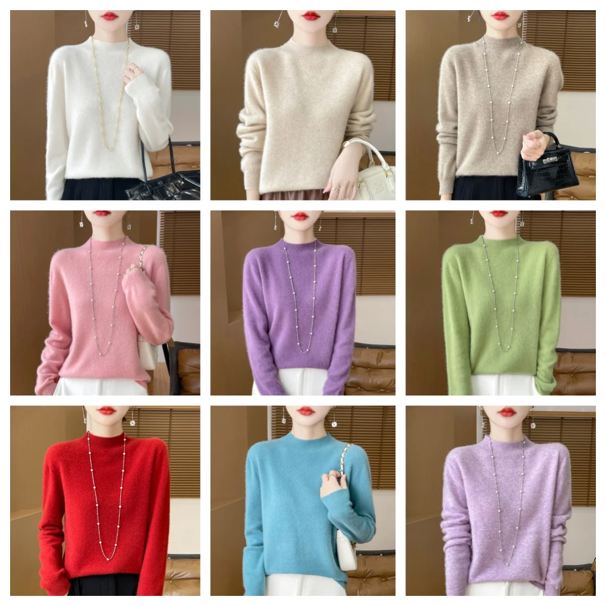 

Шикарный классический однотонный базовый свитер, осень-зима, трикотаж из 100% мериносовой шерсти, повседневный сексуальный пуловер Grace, женская одежда 2025