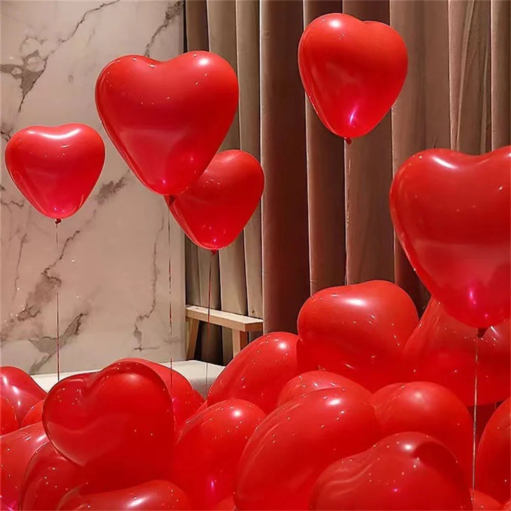 20Pcs Heart Shaped Balloons Red Pink Black Latex Balloon for DIY Valentine's Day Engagement Wedding Party Anniversary Decoration