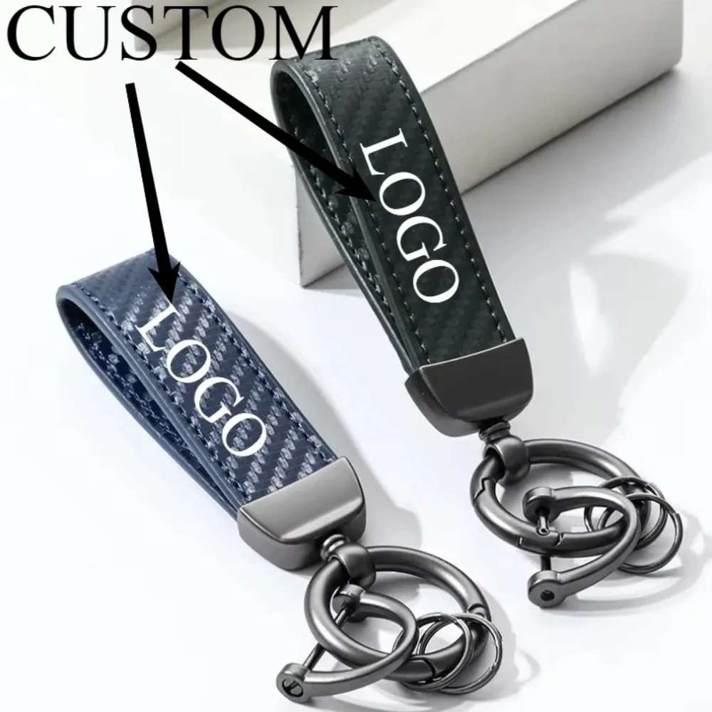 

Customized Logo Carbon Fiber Keychain for Men Women Personalize Car Leather Key Chains Ring Laser Engrave Metal Vintage Keyring