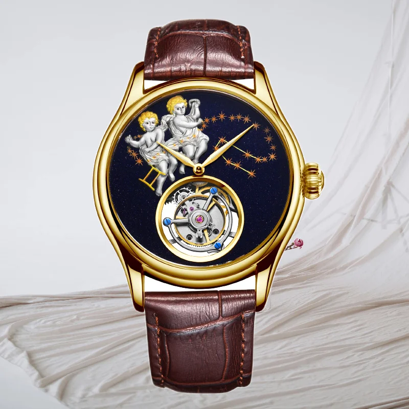 

AESOP настоящие часы с турбийоном для мужчин, мужские часы с механическим механизмом, брендовые роскошные часы со скелетом, Gemini Relogio Masculino 2025