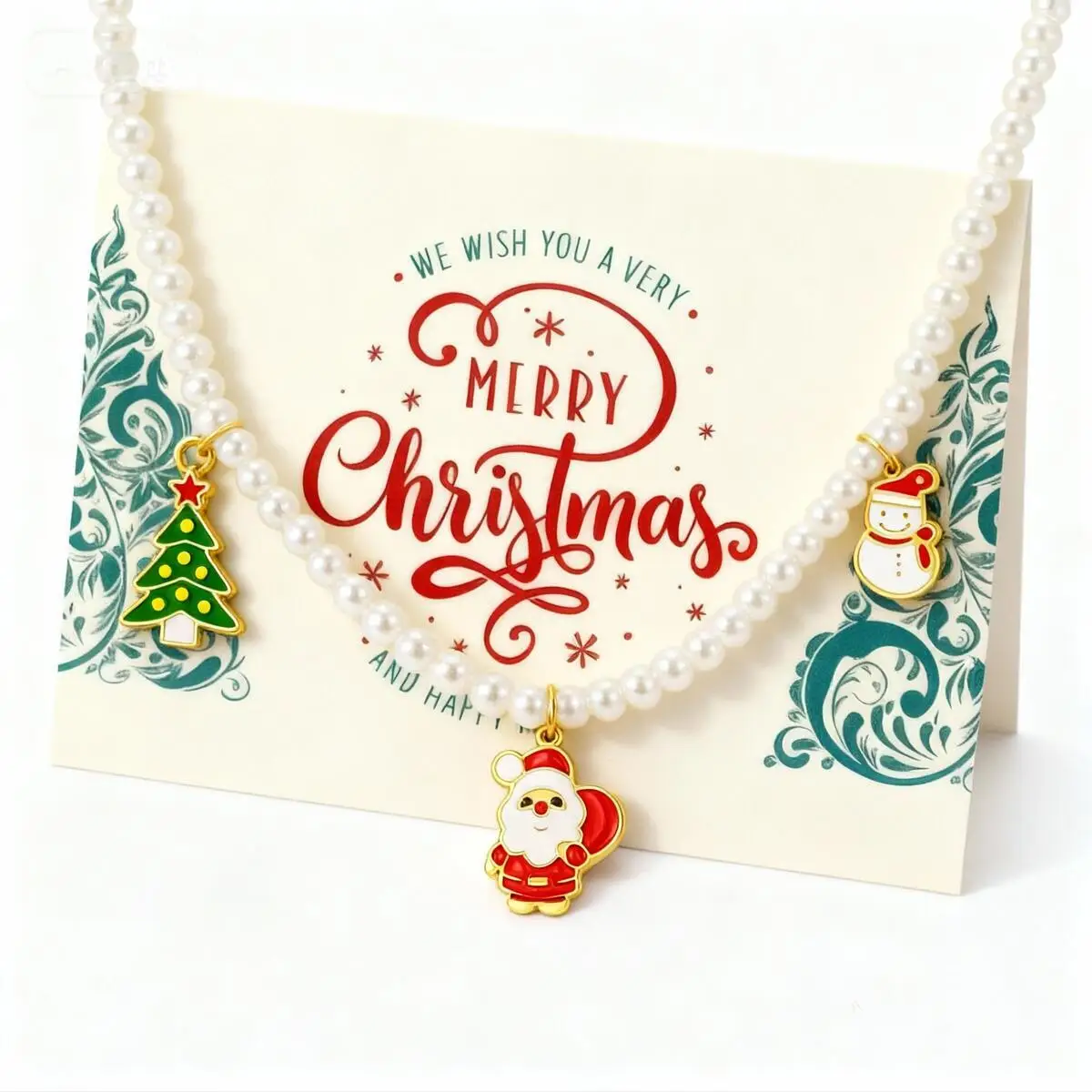 

Vnox New Christmas Pearl Winter Choker, Cute Snowman Christmas Tree Charms Necklace, Party Jewelry Gifts For Women Girls Card