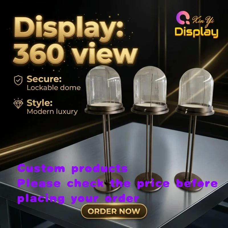 custom.High-End Customized Jewelry Display Pedestal Stand LED Lighting Eco-Friendly Durable Glass Dome Retail Branding