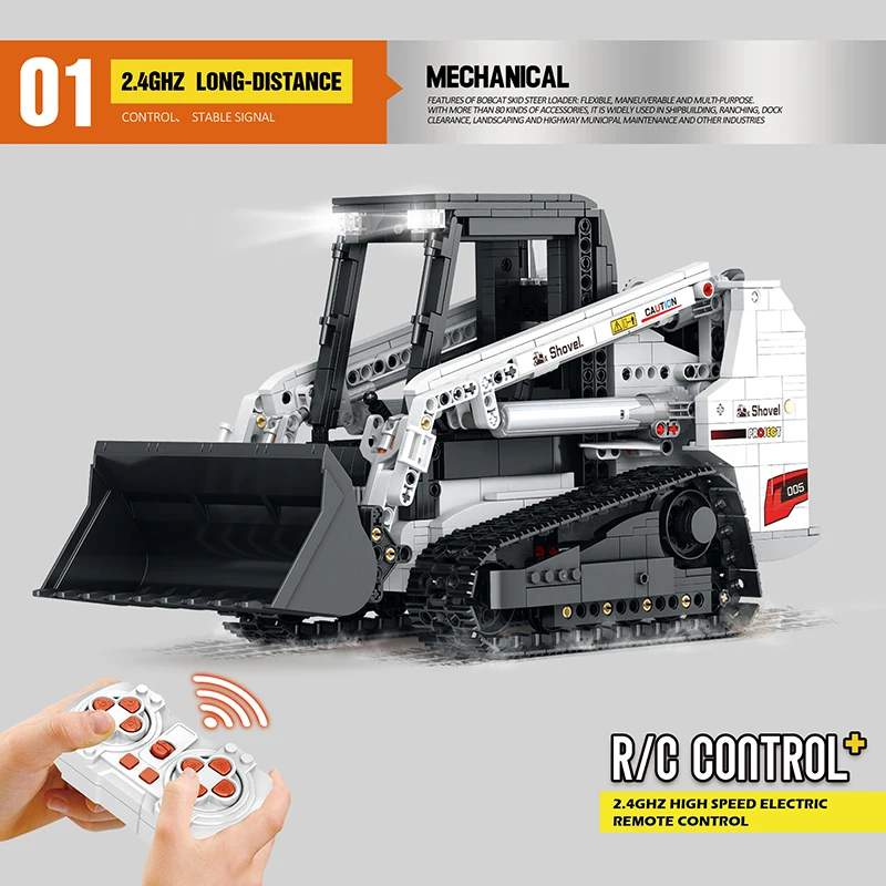 

22004 High Tech Engineering Car Bobcat Skid Steer Loader with Motor Moc Bricks Technical Model Building Blocks Boys Toys 1366PCS