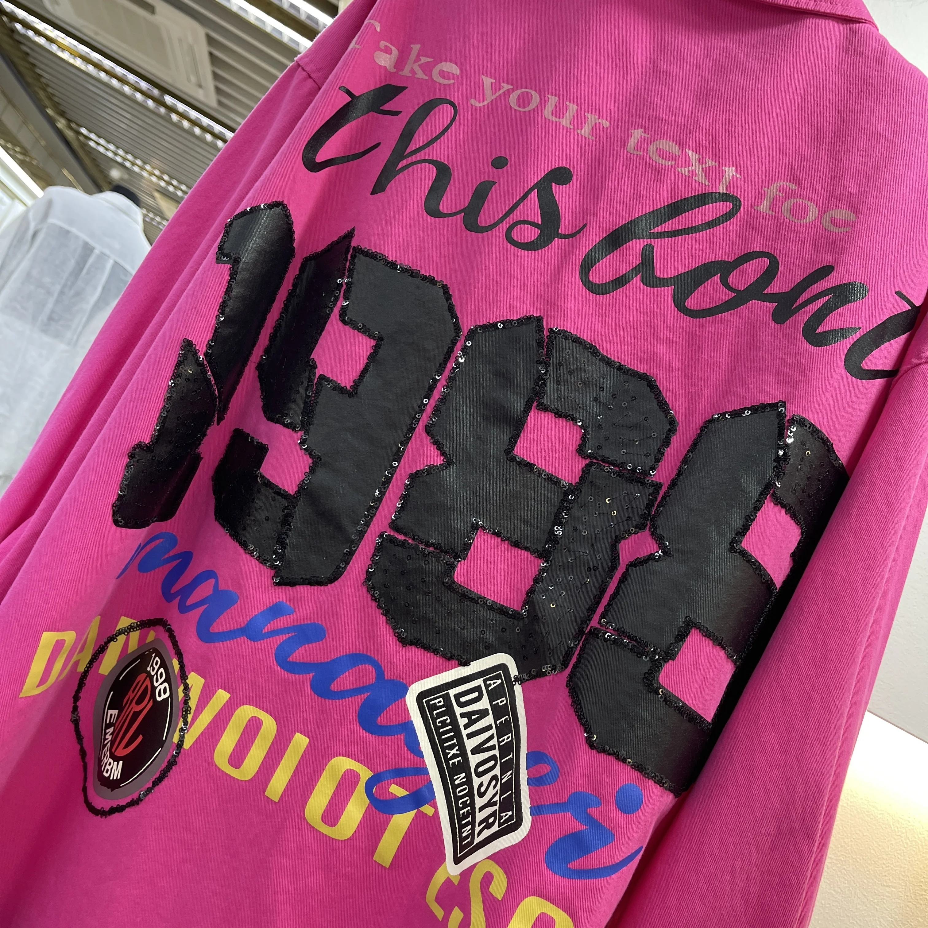 Trendy Brand Shirt Women's Street Style Loose Sequin Print Long Sleeve Cardigan Oversize Jacket Ripped POLO Neck Button Top