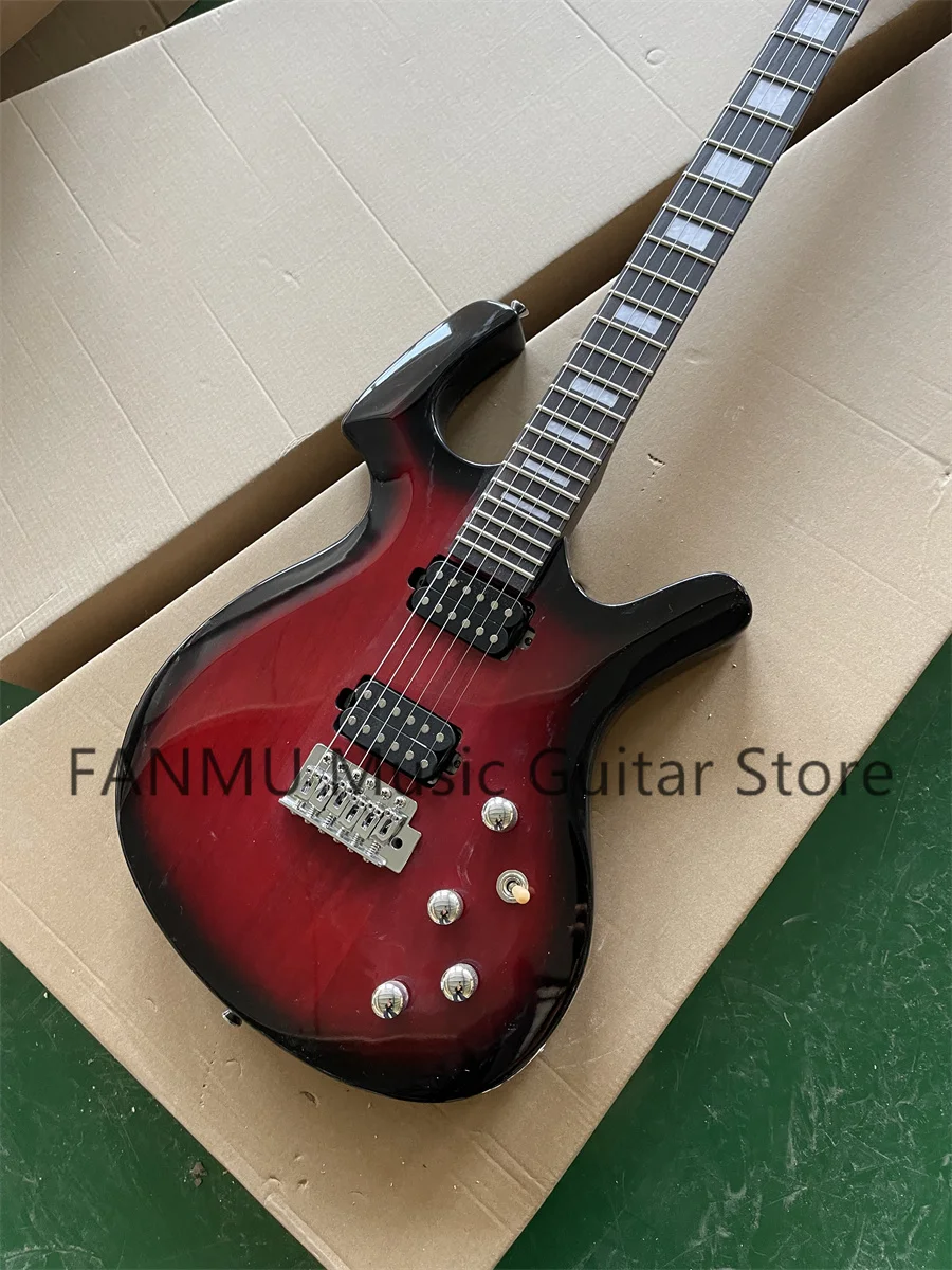 Black ring red guitar, 6-string guitar, solid wood body, maple neck, rosewood fingerboard, fixed bridge, HH pickup, chrome hardw