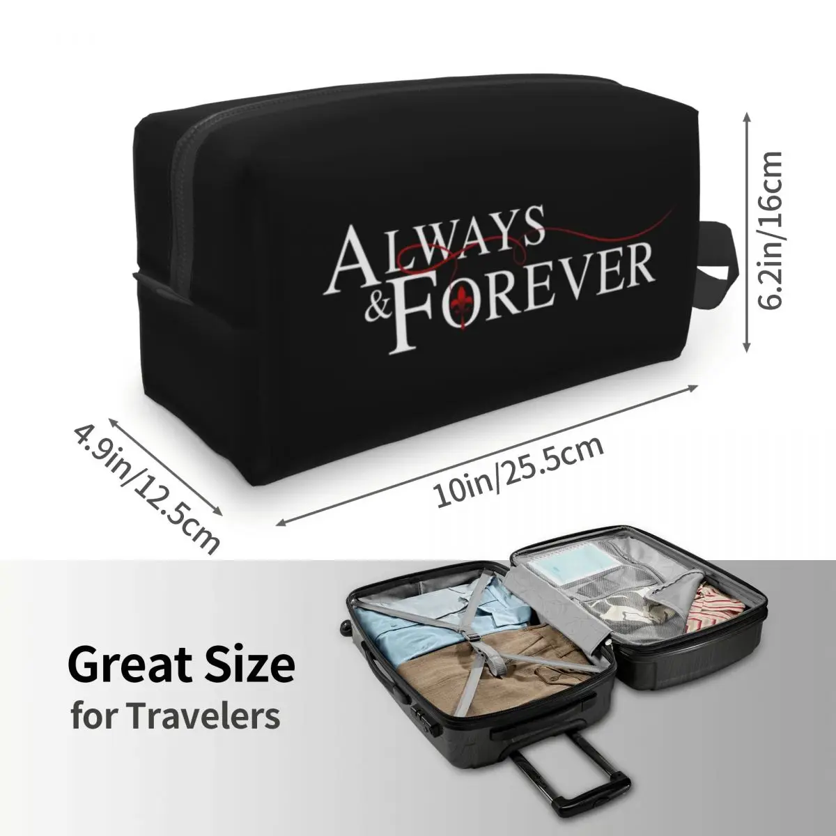 Custom Always And Forever Makeup Bag for Women Travel Cosmetic Organizer Fashion The Vampire Diaries Storage Toiletry Bags