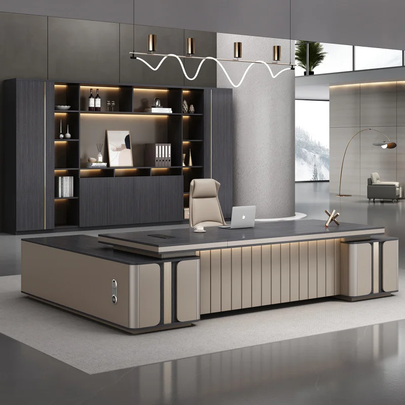 Luxury Double-Cabinet And Chair Set, Simple Modern CEO , Executive , Supervisor Desk, Office Furniture