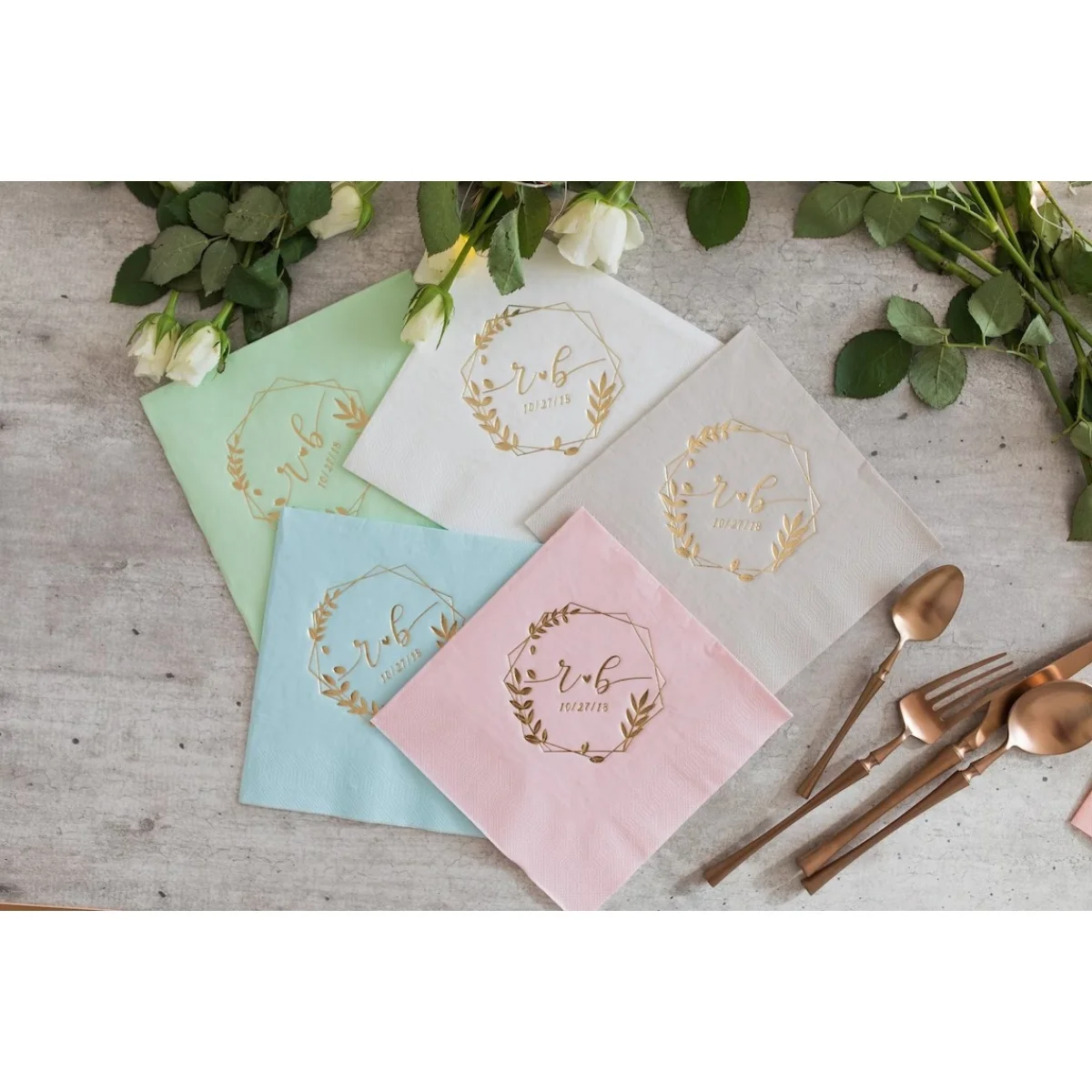 

50pcs Custom wedding Napkins, Gold foil, Custom Napkins, napkins for wedding, Monogramed Napkins, cocktail Beverage Napkins