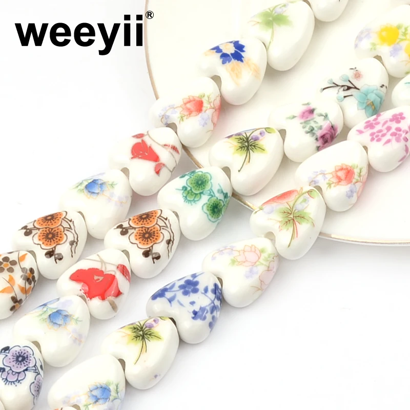 15mm Heart Shape Flower Patterns Ceramic Beads Loose Porcelain Beads for Jewelry Making Handmade DIY Bracelet Necklace