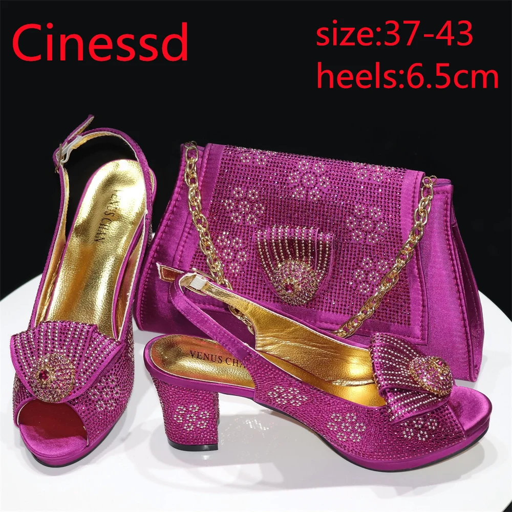 2025 Wedding Newest Design Face Book Hot Sale Silver Color Decorate with Rhinestone African Shoes and Bag for Garden Party