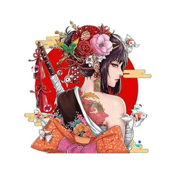 Car Sticker Japan Samurai Girl Oiran Stickers on Motorcycle Exterior Parts PVC Cover Scratches Personality,  Decals Decoration