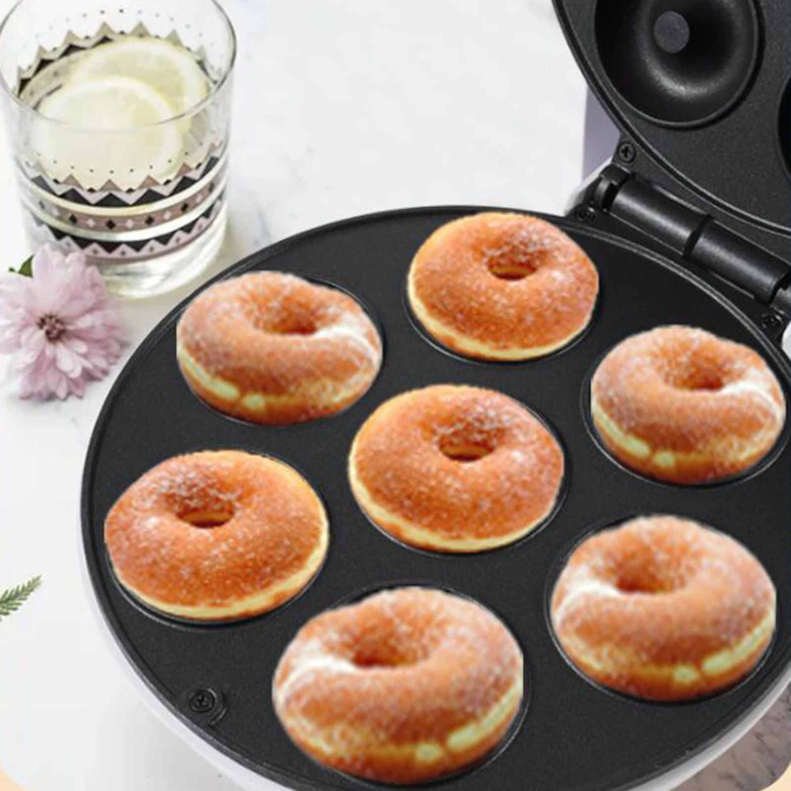 Donut Maker Makes 7 Doughnuts Nonstick with Indicator Light Temperature Control Household Cake Machine for Bakery Commercial Use