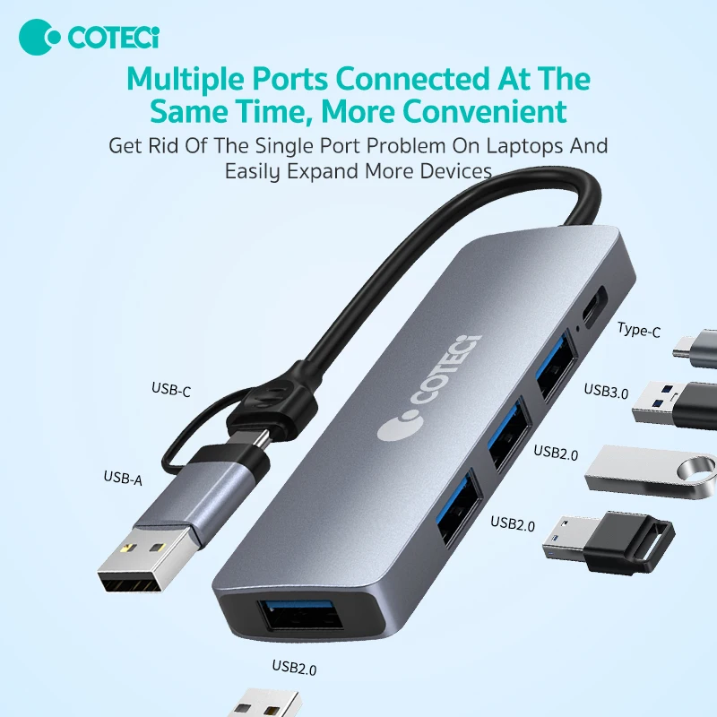 COTECi USB expansion dock typec splitter mac adapter plug multi-port usb multi-interface expander hub external notebook tablet