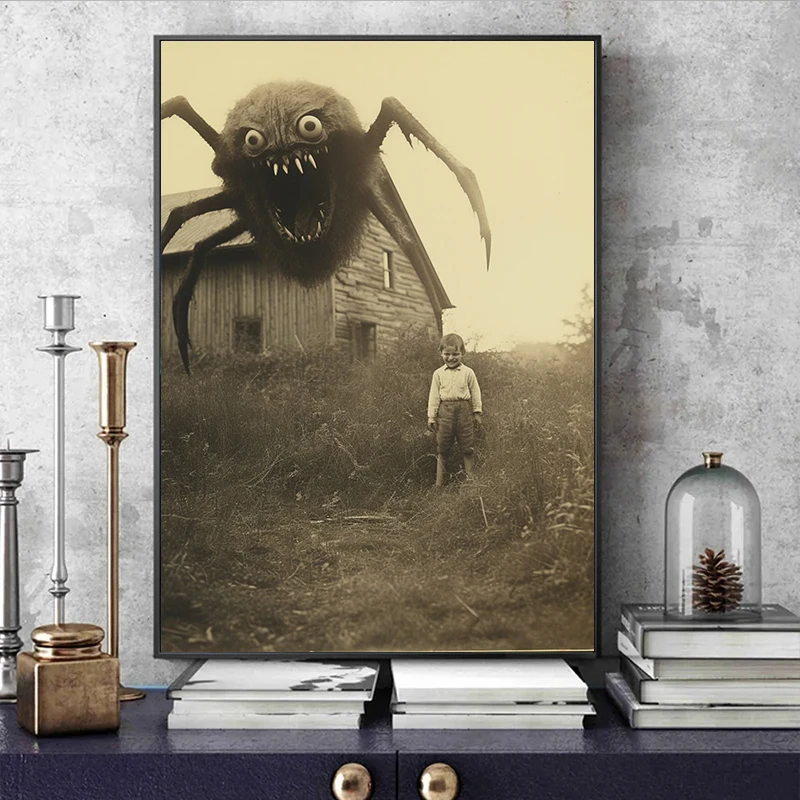 Vintage UFO Alien Family Photograph Werewolf  Horror Posters and Prints Canvas Printing Wall Art Picture for Living Room Decor