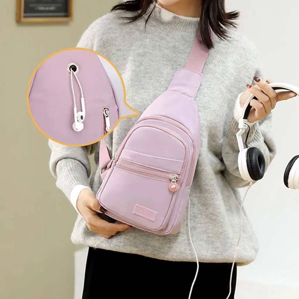 Fashion Mini Backpack Small Chest Bag Messenger Bag Female Sports Bag Charging Hole Small Change Storage Bag