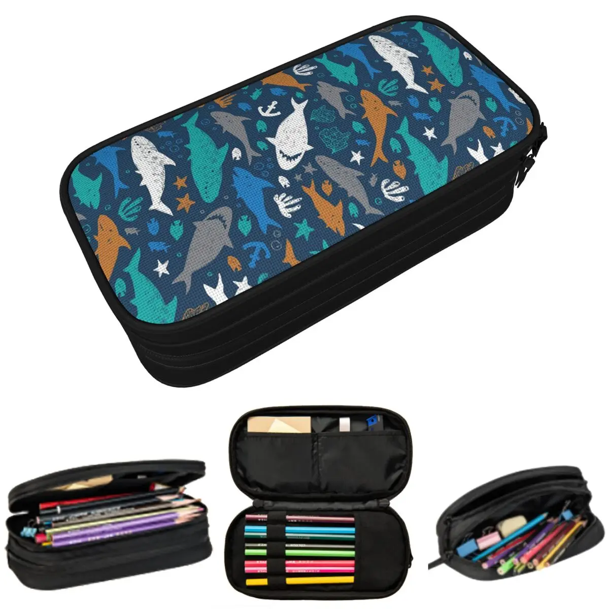 

Colorful Ocean Animal Shark Pattern Pencil Case for Students School Pen Box Pencil Bag Stationery Supplies Pen Holder Bag