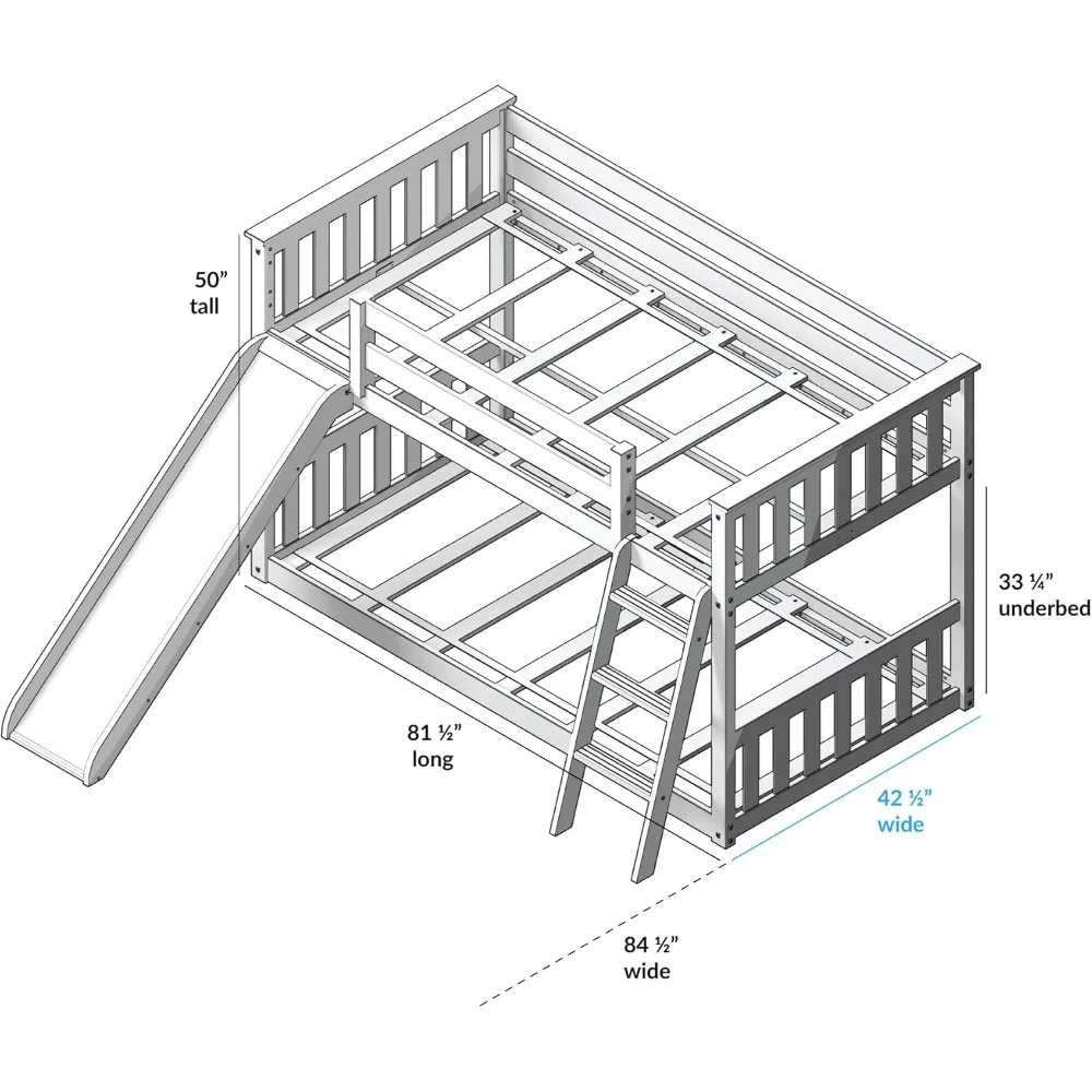 Twin Over Twin Low Stapelbed Met Glijbaan En Ladder, Houten Stapelbedden Met 14 "Veiligheid Vangrail Voor Kinderen, Peuters, Jongens, Meisjes, Tieners