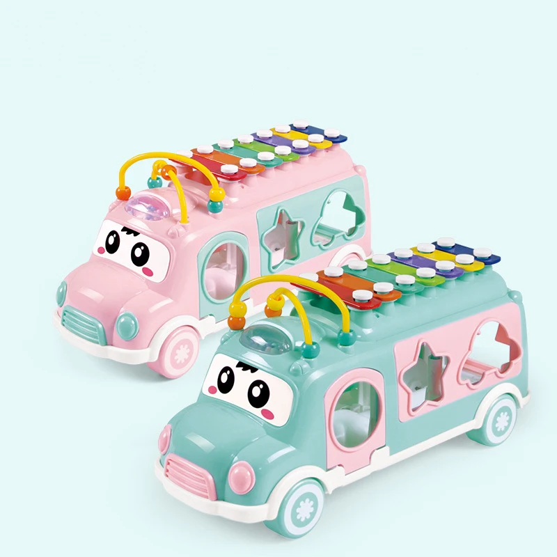 Creative Children's Bus Small Knocking Piano Toys Baby Early Learning Puzzle Hand Knocking Octave Piano Funny Block Matching Toy