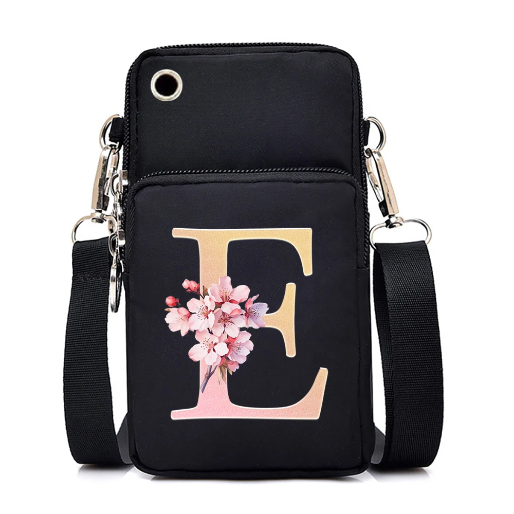 26 Floral Alphabet Shoulder Bag Nylon Women Mobile Phone Bag Mini Female Messenger Purse Lady Wallet Small CrossBody Bag Women