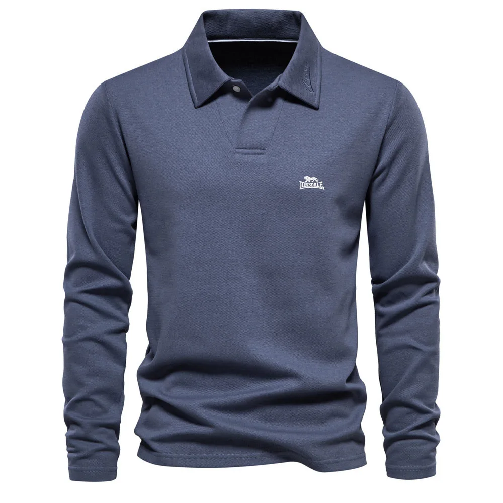 

Washed men's long sleeved casual embroidered top, paired with a fashionable collar
