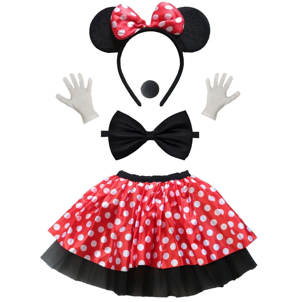 

Polka Dots Mouse Ears Headband Girls Halloween Costume Birthday Dress Up Cosplay Accessories Nose Headpiece Skirt Vestidos