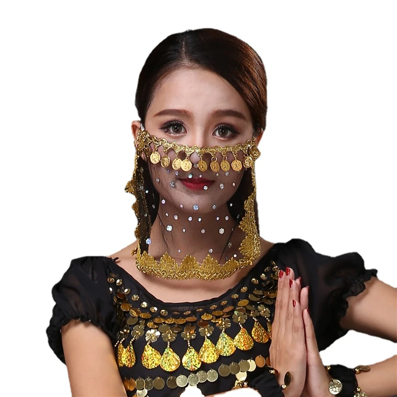 Belly Dance Veil Indian Dance Danging Coin Veil Dance Performance Accessories Belly Dance Glitter Veil