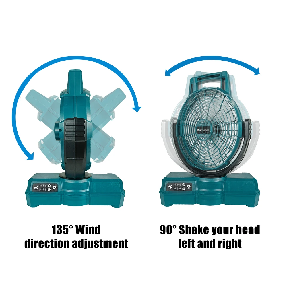 مروحة كهربائية كامولي لبطارية ماكيتا، متعددة الأغراض، رأس قابل للتعديل، 3 سرعات، مروحة طاولة لاسلكية خارجية محمولة