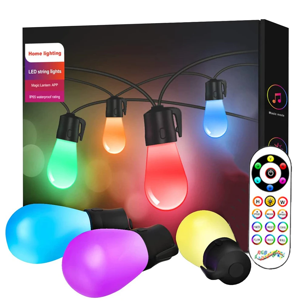 

Гирлянда садосветильник RGB S14, 15 лампочек, Bluetooth/пульт ДУ