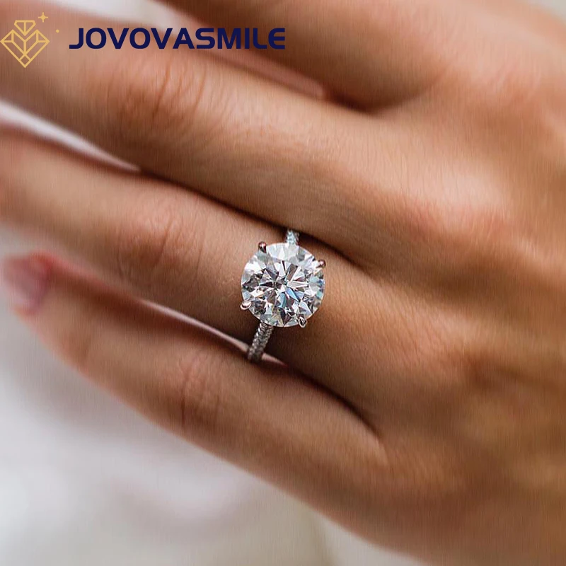 JOVOVASMILE Fashion Jewelry Moissanite Ring 5.5 Carat 11.5mm Round Brilliant Cut 14k White Gold Bague Femme Luxe With Invisible