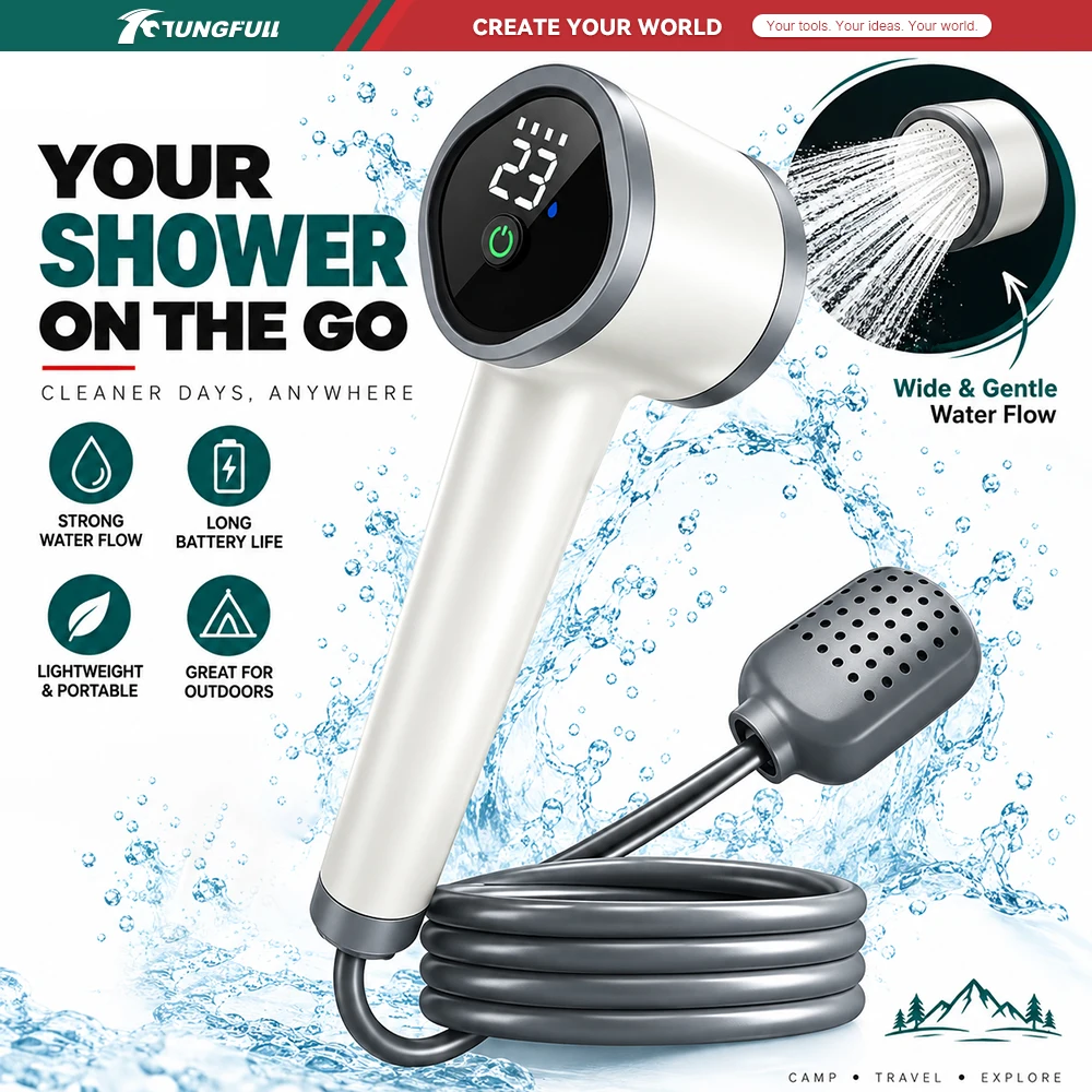 TUNGFULL Rechargeable Portable Shower with LED Temperature Display Outdoor Camping Shower for Travel Beach Hiking