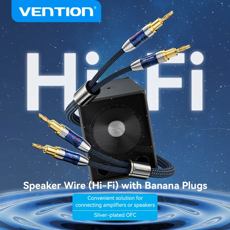 Vention Hifi  Speaker Cable Sliver-plated OFC Banana Plugs Speaker Wire (Hi-Fi) with Dual Banana Plugs For Amplifiers Speakers