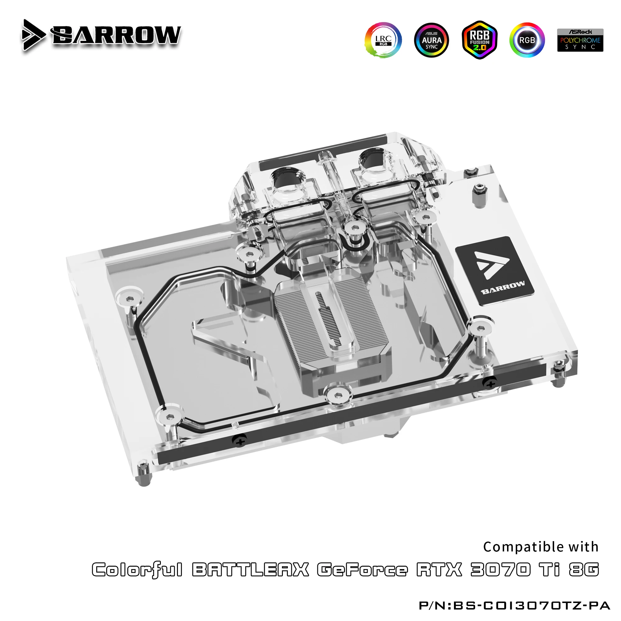 BARROW BS-COI3070TZ-PA full coverage Water Block use for Colorful Battleax GeForce RTX 3070TI 8G GPU Card Header A-RGB Radiator