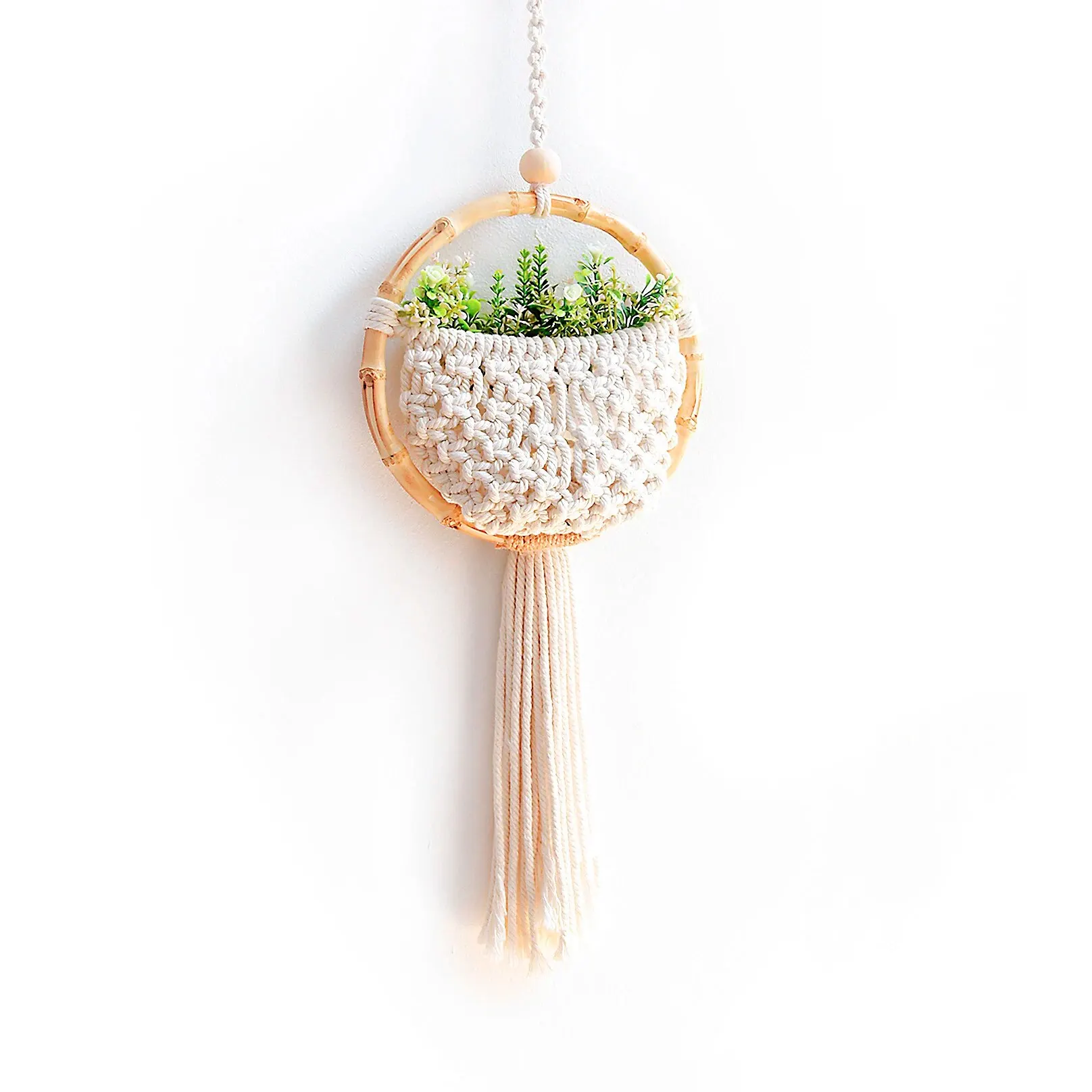 Nordic Style Wall Mounted Bamboo Hoop Circular Woven Flower Basket Home Back Ground Living Room Decoration Pendant