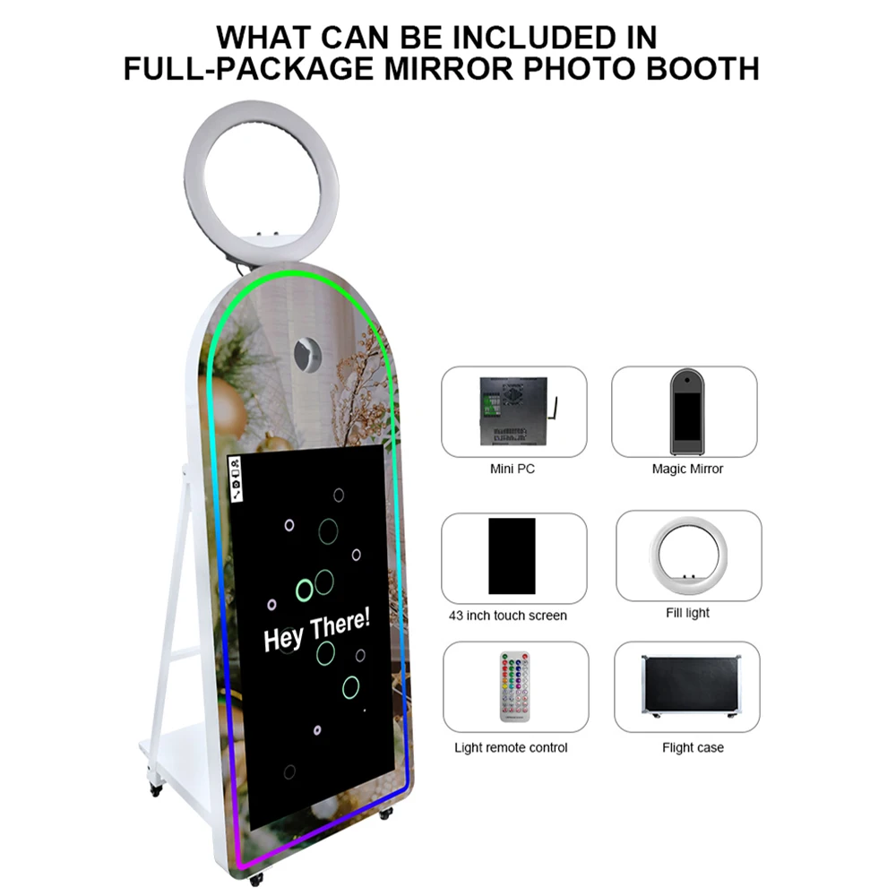 Portable Mirror Photo Booth Selfie 65 Inch Photobooth 43 Inch Touch Screen Magic Mirror Booth Machine for Weddings Parties Event