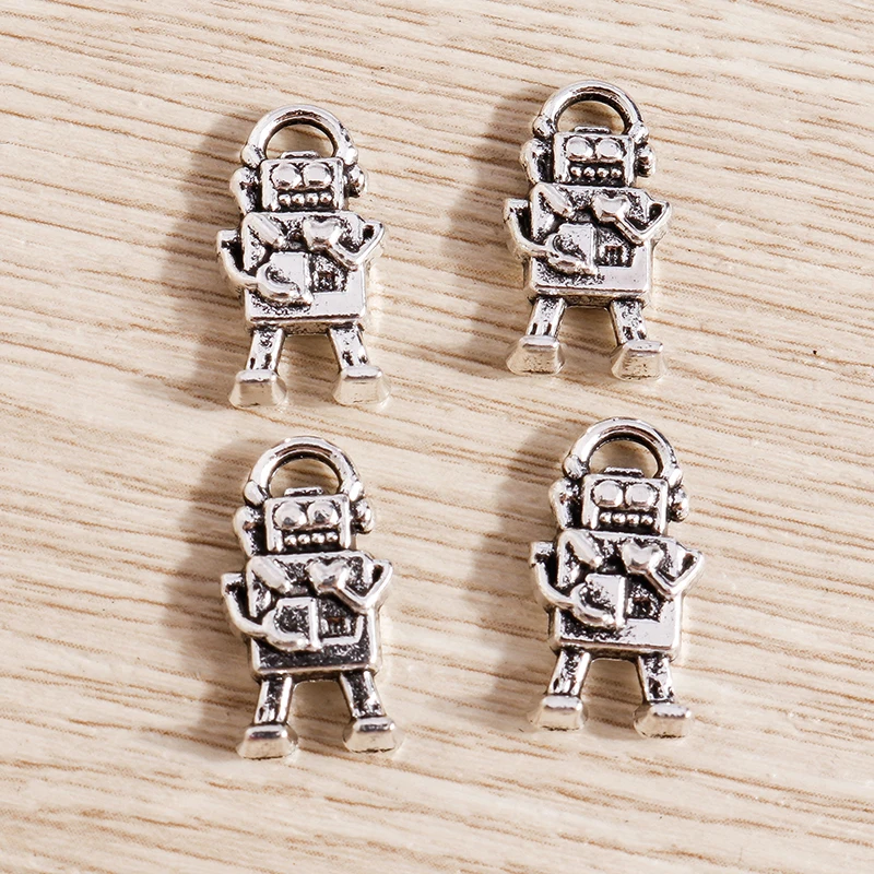 Tusember 15 Stück 17*9mm Legierung Silberfarbene Roboter-Charms für Anhänger, DIY-Ohrringe, Halsketten, DIY-Schmuckherstellung, handgefertigtes Kunsthandwerk – Detail 3