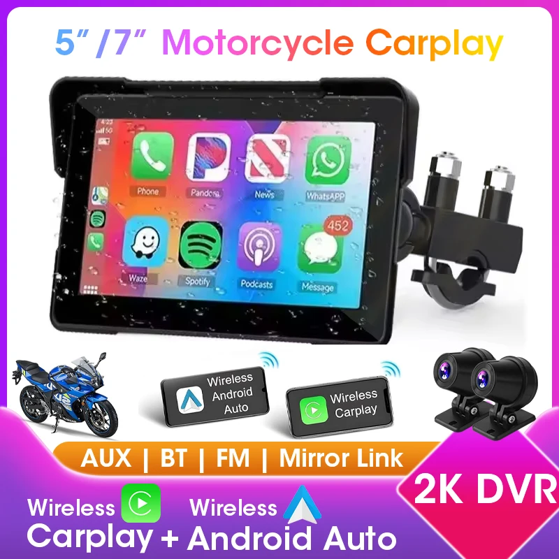 5/7 inch draagbare Carplay motorfiets DVR multimediaspeler GPS-navigatie Draadloos Android Auto waterdicht scherm Moto Monitor