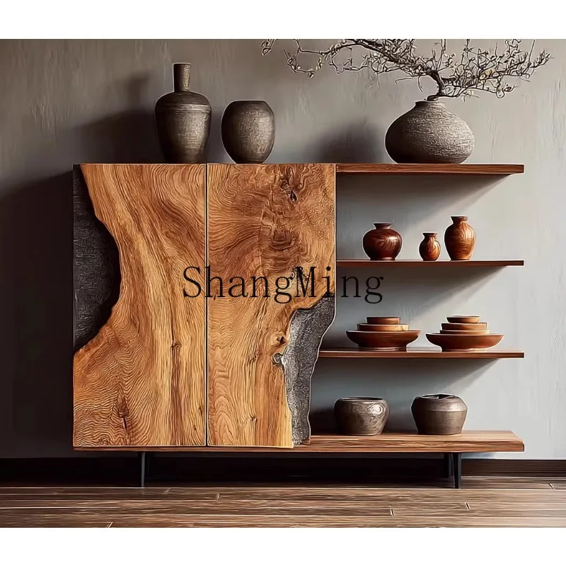 

ZHB wabi-sabi wind solid wood bookshelf Chinese antique style B & B hotel living room log log furniture display shelf bookcase