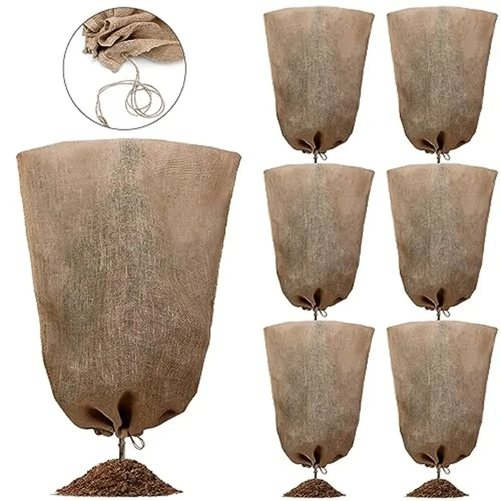 

12-Pack Large Burlap Plant Covers Bags with Drawstring Breathable & Sturdy Winter Plant Blankets Frost Protection Plants 23.6 x