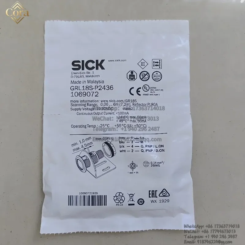 Sick Mirror Reflection Photoelectric Sensor GRL18S-P2436 Order Number 1069072 New In Stock