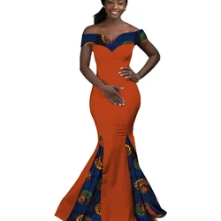 African Dresses for Women Party Evening Dress African Wax Print Long Maxi Dress Fashion Slash Neck Ankara Dresses 6XL WY2860