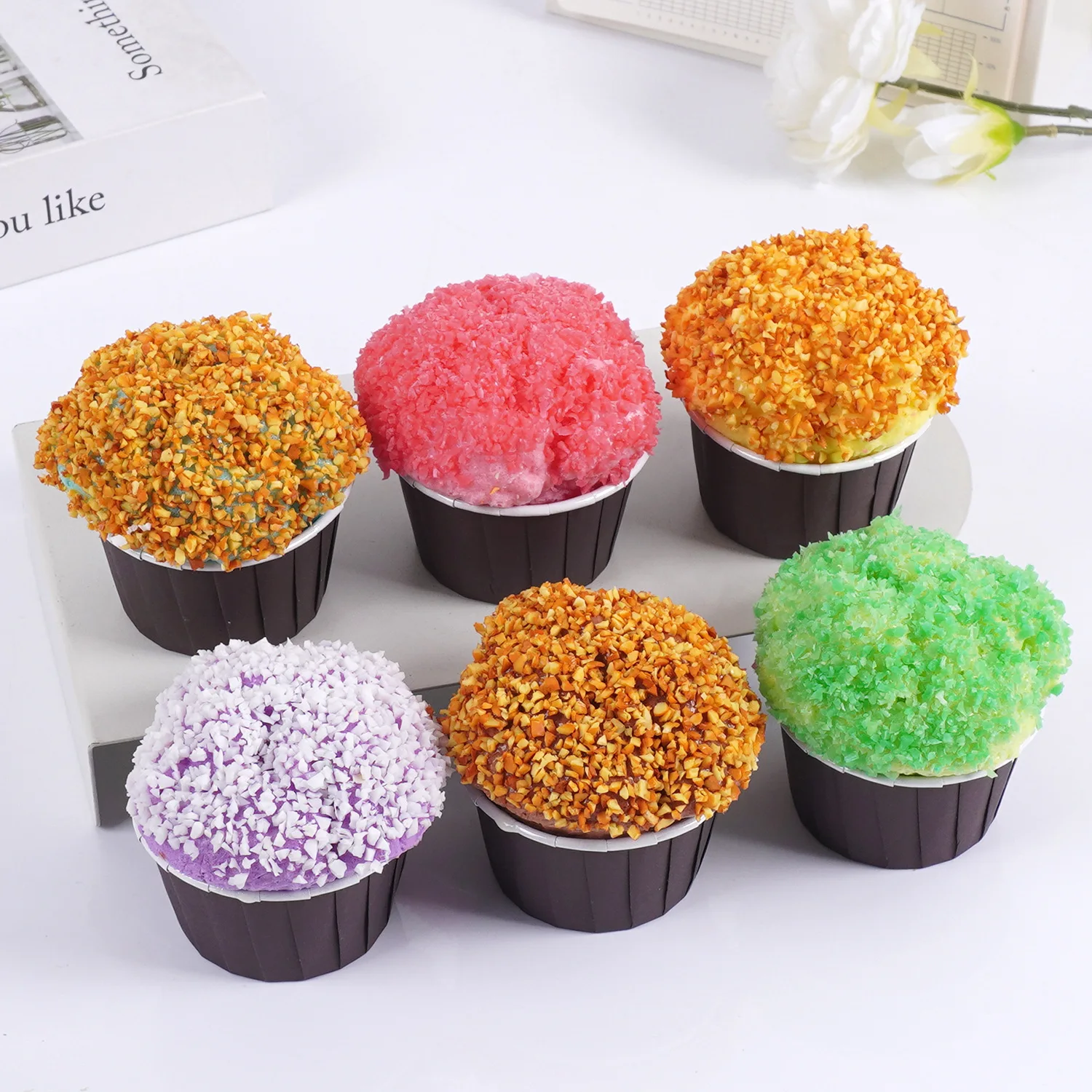 

Artificial Peanut Cupcake Soft Fake Cake Bread PU Dessert Window Display Refrigerator Stickers Photography Props Decoration