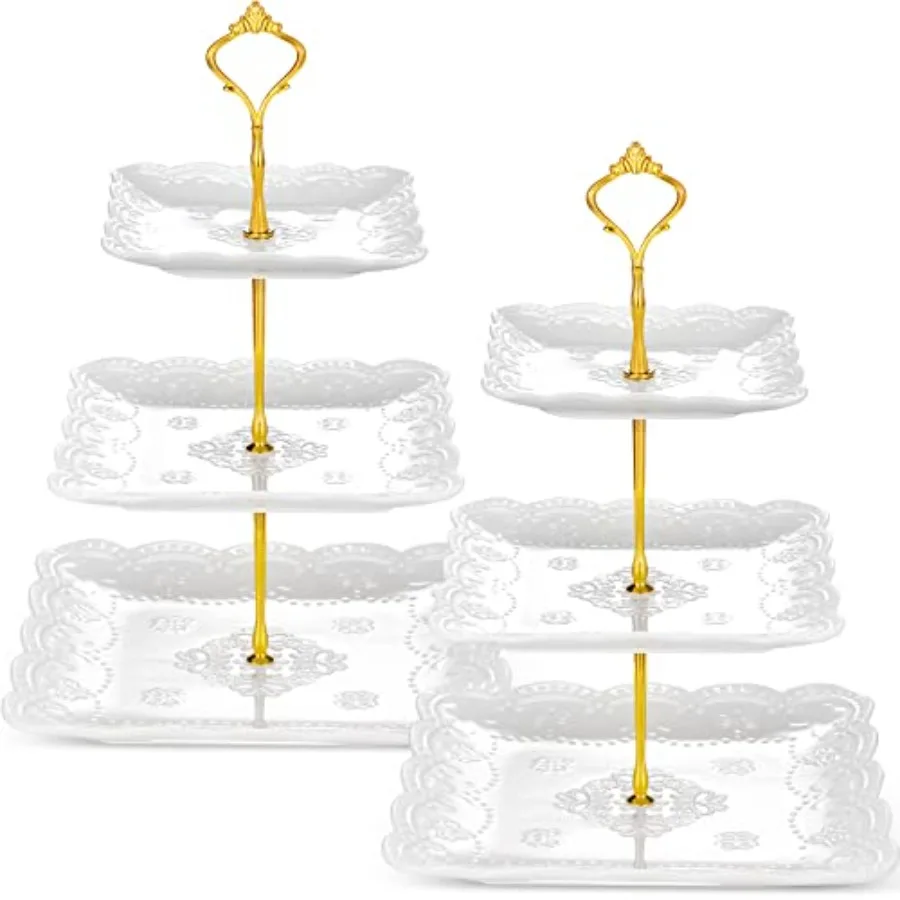 

2 Pcs 3 Tier Porcelain Cupcake Stand, Cup Cake Holder Tower, Pastry Serving Elegant Dessert White Ceramic Tiered Stand for Wedd