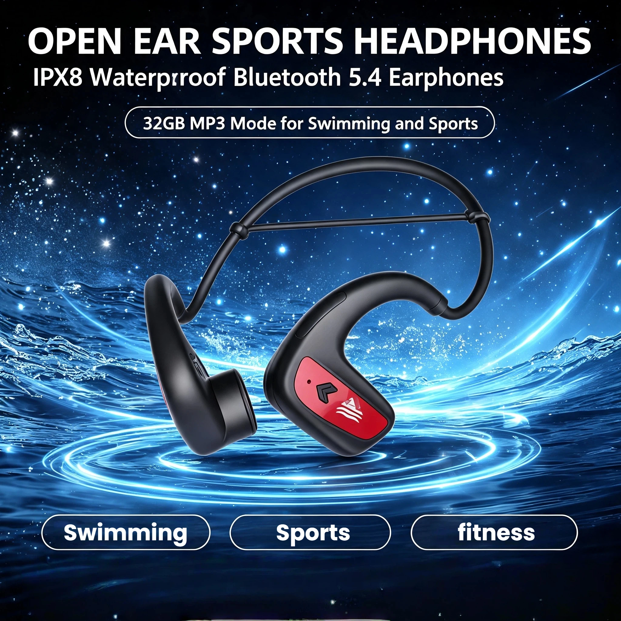 Knochenleitungs-Kopfhörer Open-Ear-Ohrhörer IPX8 Wasserdichte Schwimm-Kopfhörer Bluetooth 5.4 32GB MP3-Player Sport-Ohrhörer