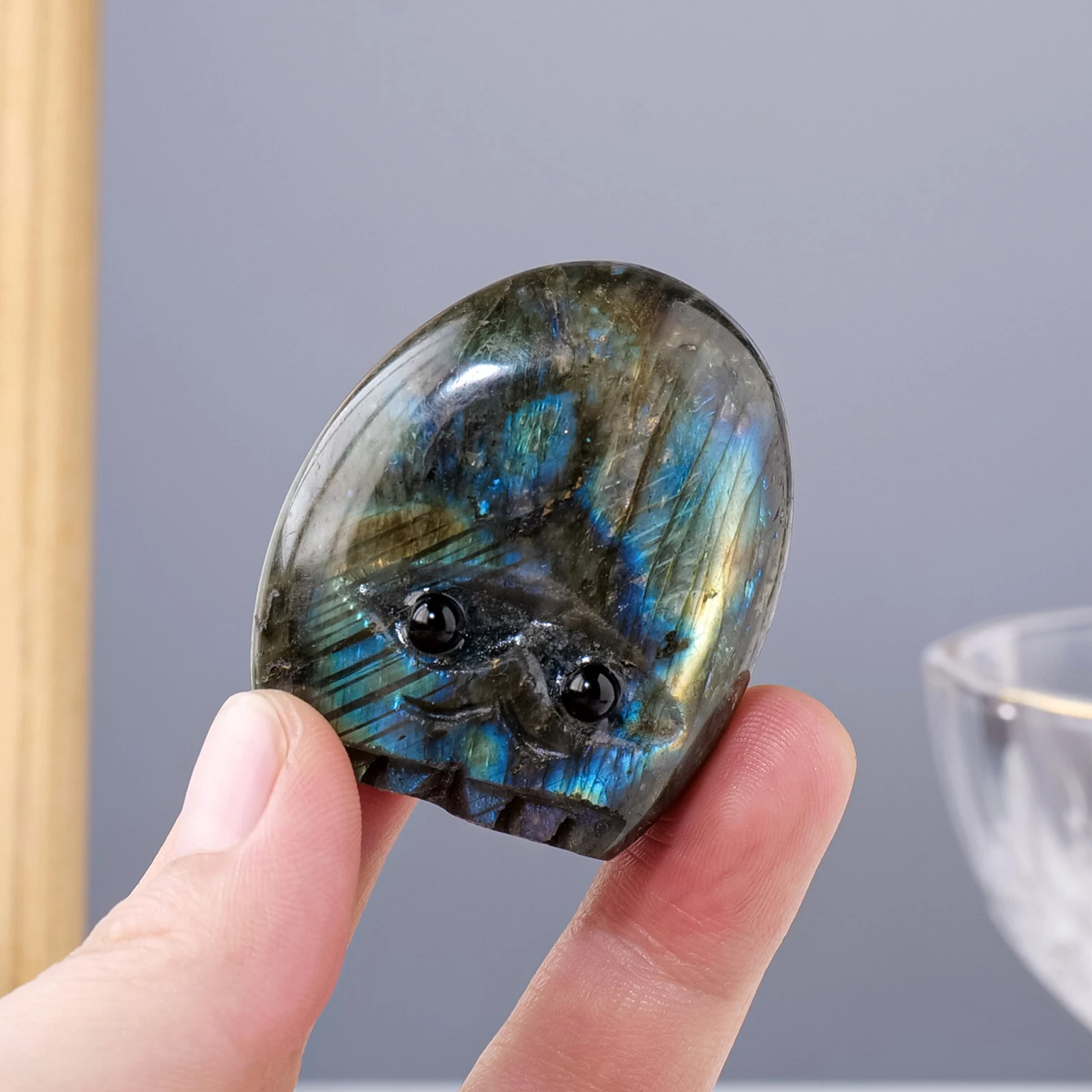 1PC High Quality  Natural Blue Flash Labradorite Quartz Pet Cute Crystal Playmate Hand Carved Guardian Decoration Dirthday Gift