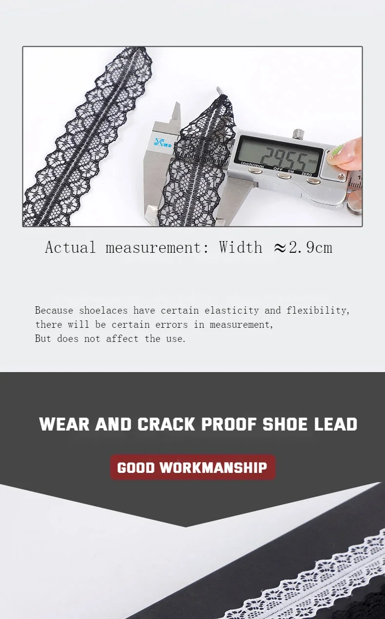 Spitzen-Schnürsenkel, geflochten, 2,9 cm breit, schicke flache Schnürsenkel, schwarz-weiße Seidenschnürsenkel für Ballettschuhe, Sneaker und deutsche Trainingsschuhe – Detail 6