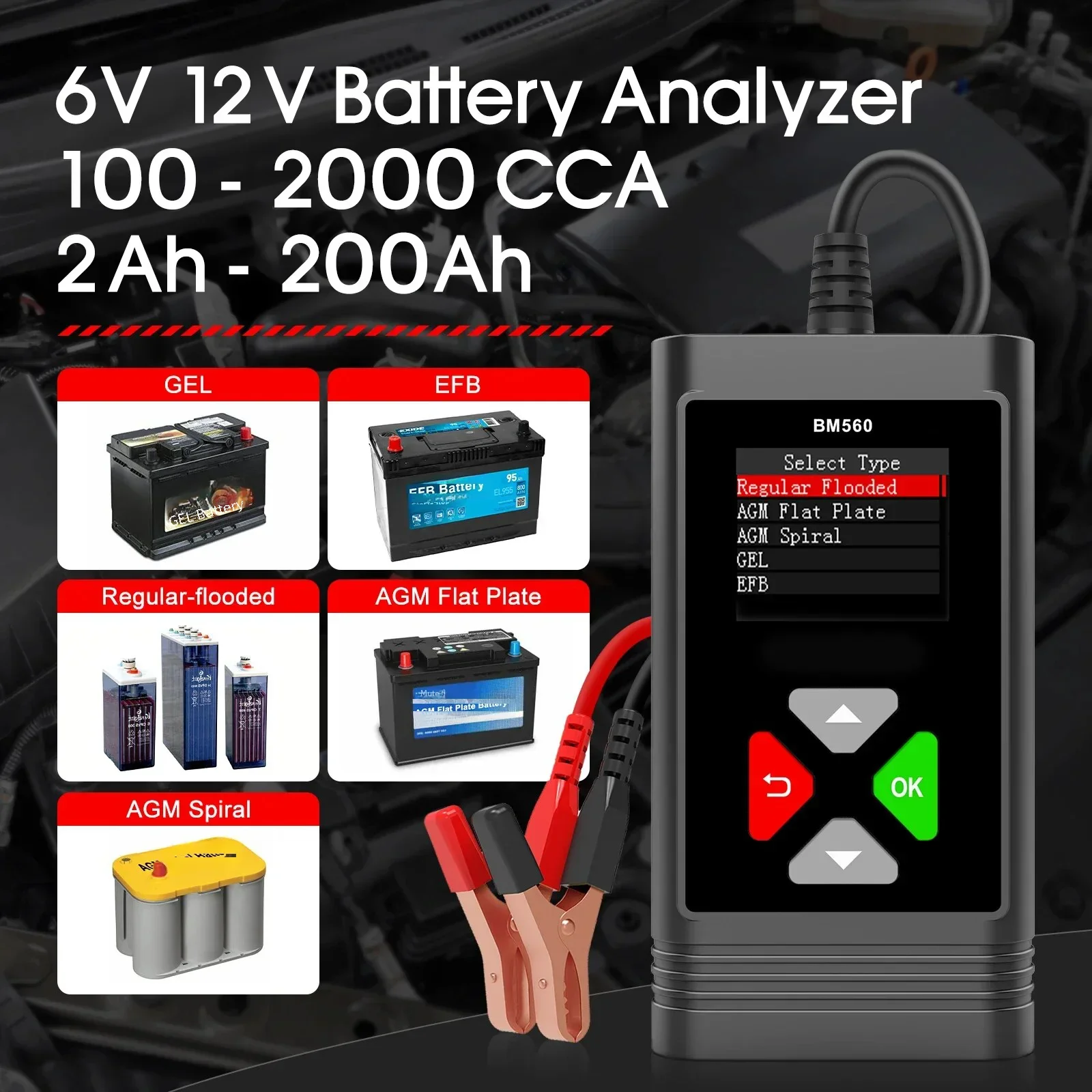 OBDResource Car Battery Tester, 6V 12V, BM560 100-2000 CCA, Automotive Alternator Tester, Digtial Battery Analyzer System Tester