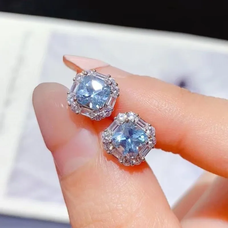 

Square 925 silver gemstone earrings natural topaz earrings with 18K gold plating 5mm 1ct genuine topaz jewelry